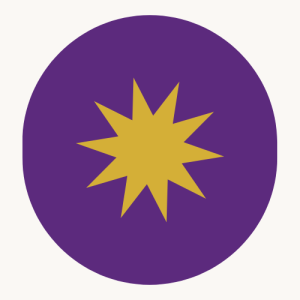 Imagem sagrada com hóstia violeta e estrela dourada de 10 pontas – símbolo da Cálix Bento